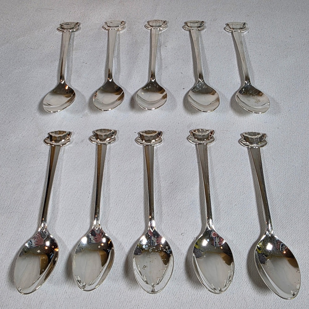 Vintage HIC Japan Stainless Teacup Demitasse Spoons Set of 10 Whimsical